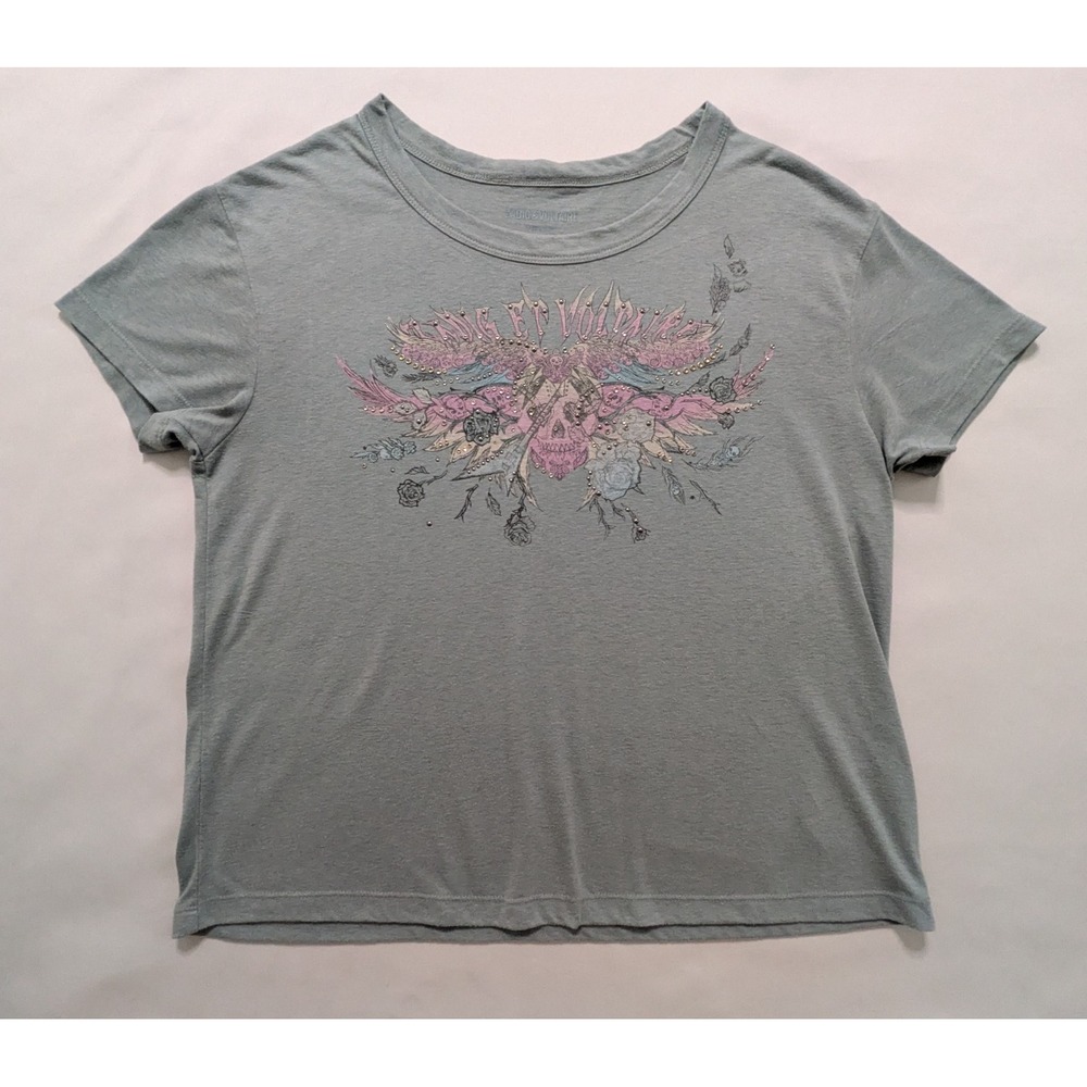 Zadig & Voltaire Marta Concert Wings Tour Shirt Gray Women's Large L